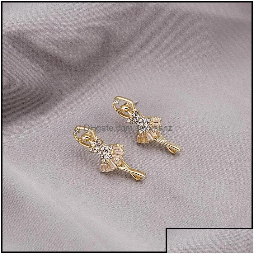 stud earrings jewelry s1543 fashion jeweley s925 sier post ballet dancing girl rhinstone dance skfgl