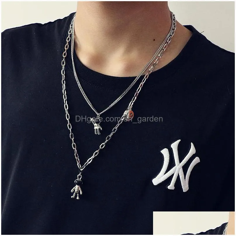 10pcs/lot vintage multilayer hiphop stainless steel necklaces for men women rock rapper charm collar pendants jewelry