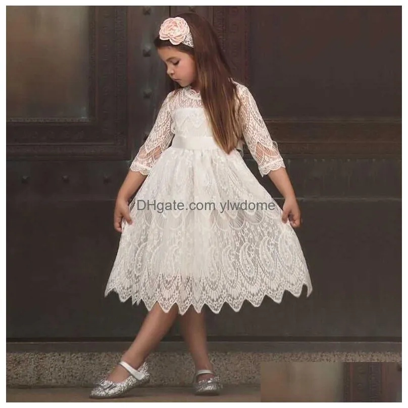 Girl`S Dresses Arrivals Children Girls Dress Spring Summer Half Sleeve Cotton Lace Red Girl Sashes Bow Princess Ball Gown 210713 Drop Dhvru