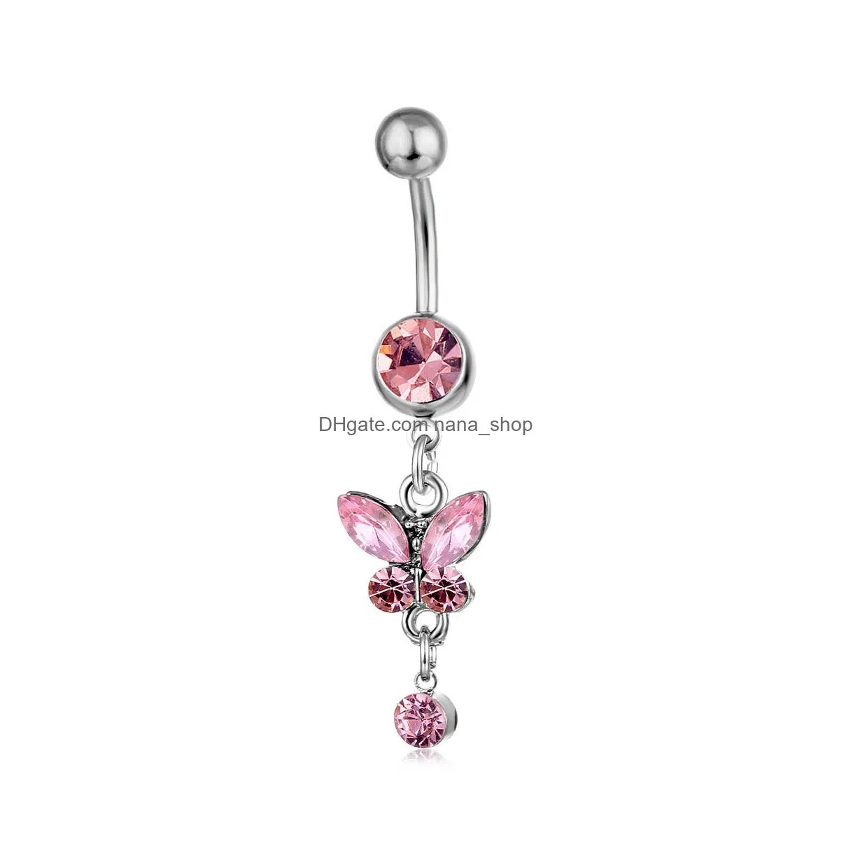 Navel & Bell Button Rings D0347 6 Colors Mix Belly Button Navel Rings Body Piercing Jewelry Dangle Accessories Fashion Charm Butterfly Dhmep