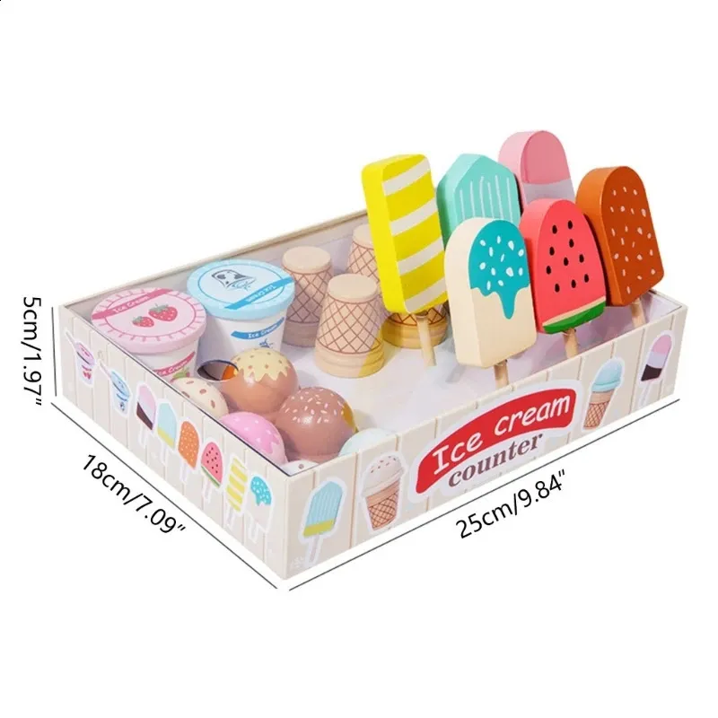 Kitchens Play Food Wooden House Kitchen Toy Set Simulation Ice Cream Accessories For Kids Preschool Education Game Xmas Gift 231109