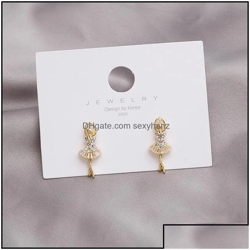 stud earrings jewelry s1543 fashion jeweley s925 sier post ballet dancing girl rhinstone dance skfgl