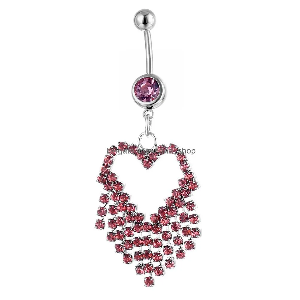 Navel & Bell Button Rings D0503 Heart Stone Belly Navel Button Ring Mix Colors Drop Delivery Jewelry Body Jewelry Dhhnj