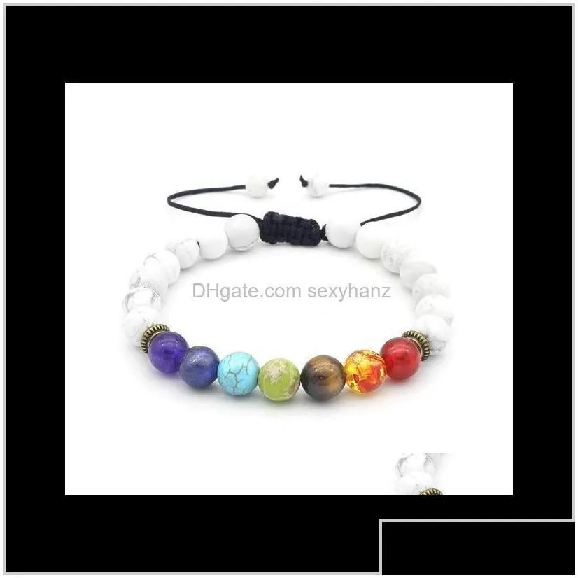 charm jewelry 7 chakra bracelet men women black natural lava stone yoga beads aroma bracelets adjustable weave rope bangle jewelry