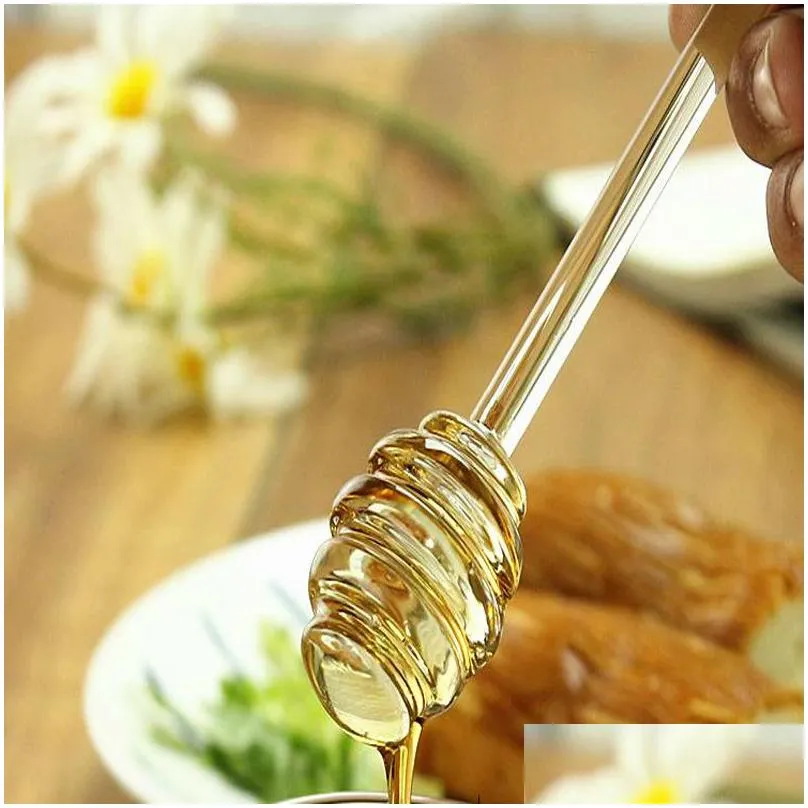 50pcs a lot 15cm clear glass stirrer stirrers honey dipper spoon stick for honey jar collect and dispense tool tools