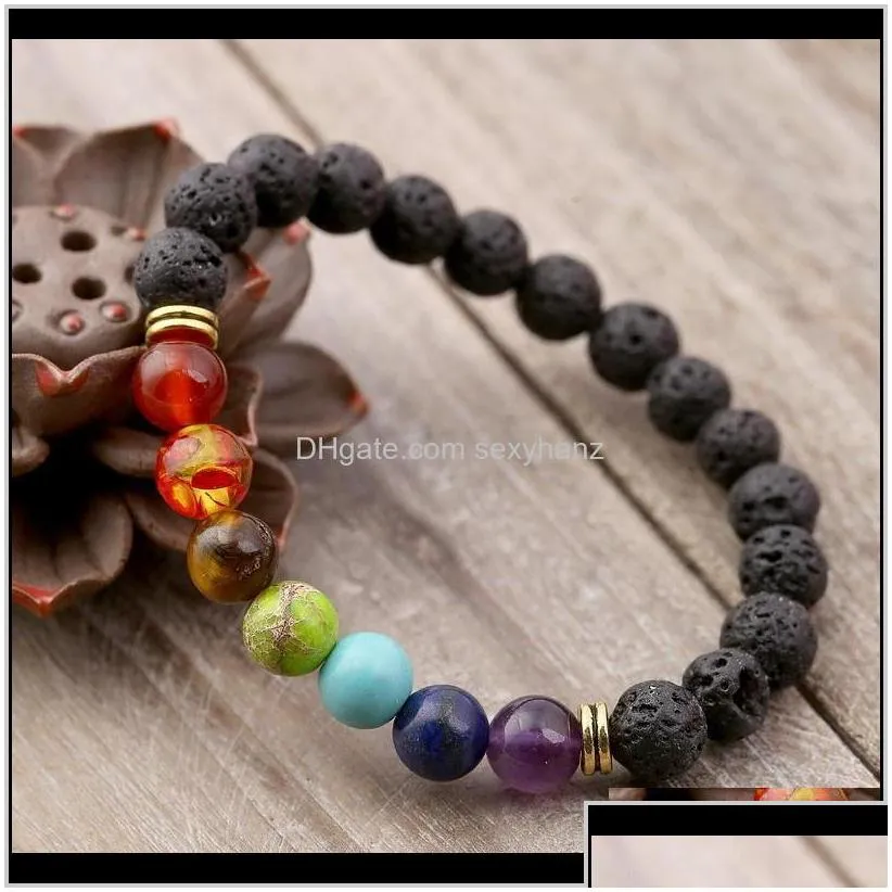 beaded strands bracelets 7 men black lava healing balance beads reiki chakra buddha prayer natural stone yoga bracelet wo