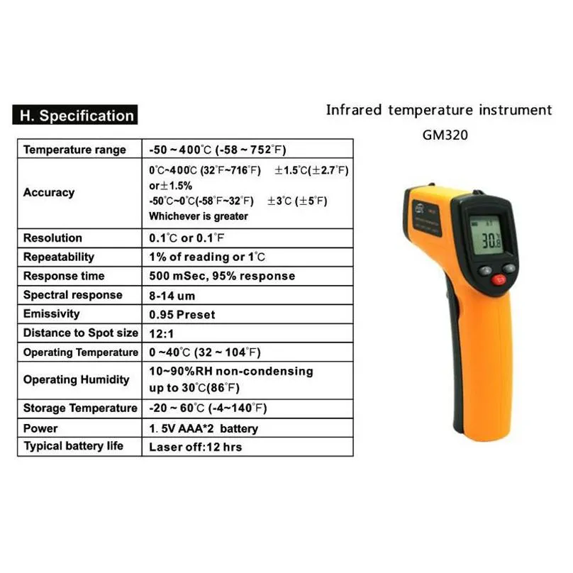 Temperature Instruments Wholesale Non Contact Digital Laser Infrared Thermometer Temperature Instruments -50-400ﾰC Pyrometer Ir Point Dhqc8