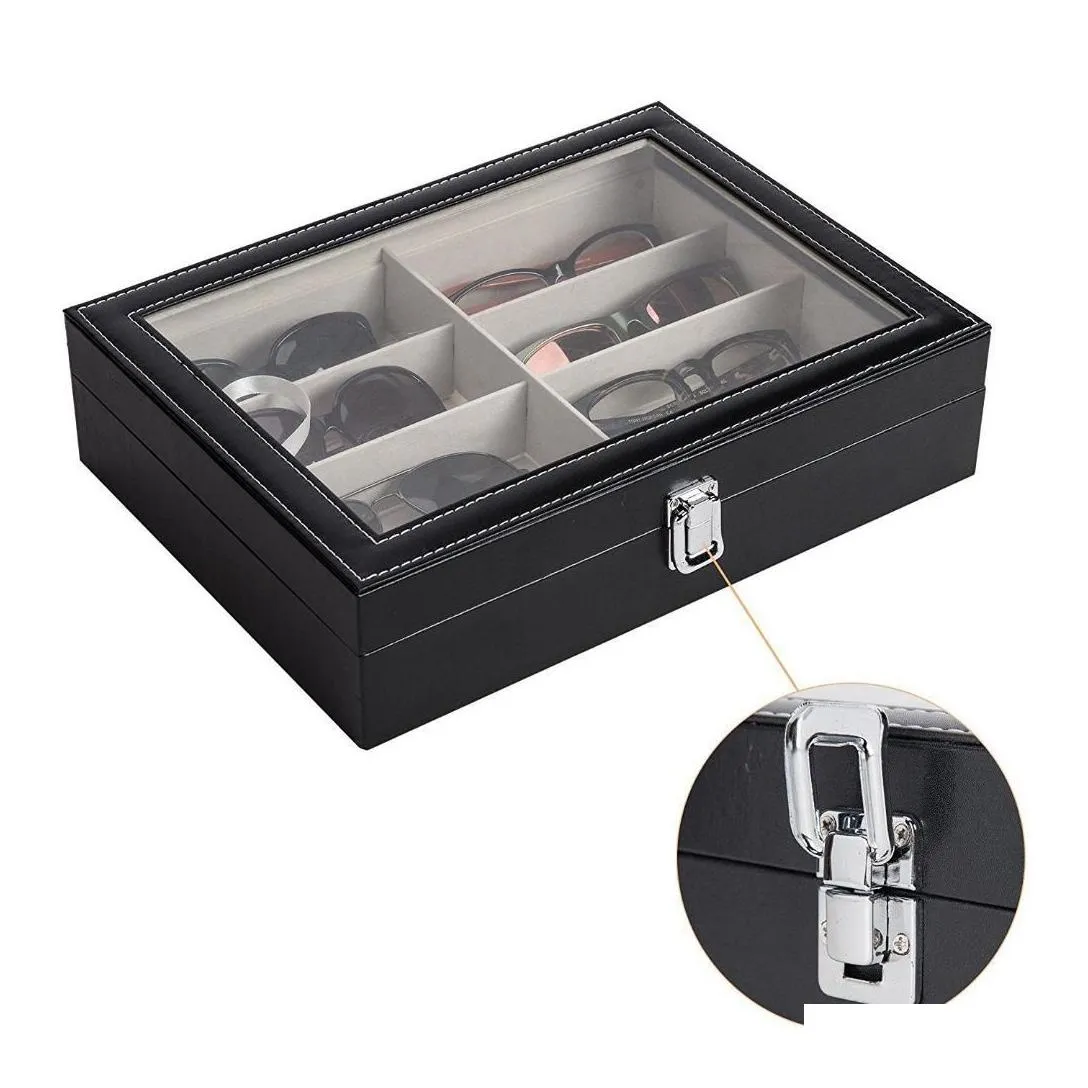 eyeglass sunglasses storage box with window imitation leather glasses display case storage organizer collector 8 slot