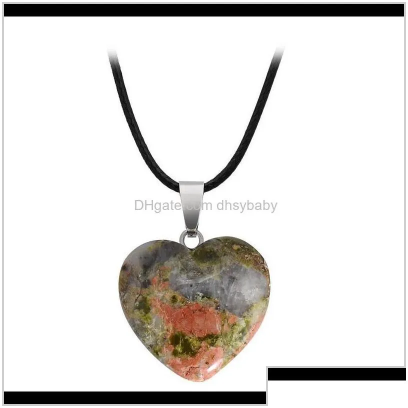 necklaces pendants natural stone gemstone pendant with pu leather chain heart shape crystal quartz turquoise charm neckl