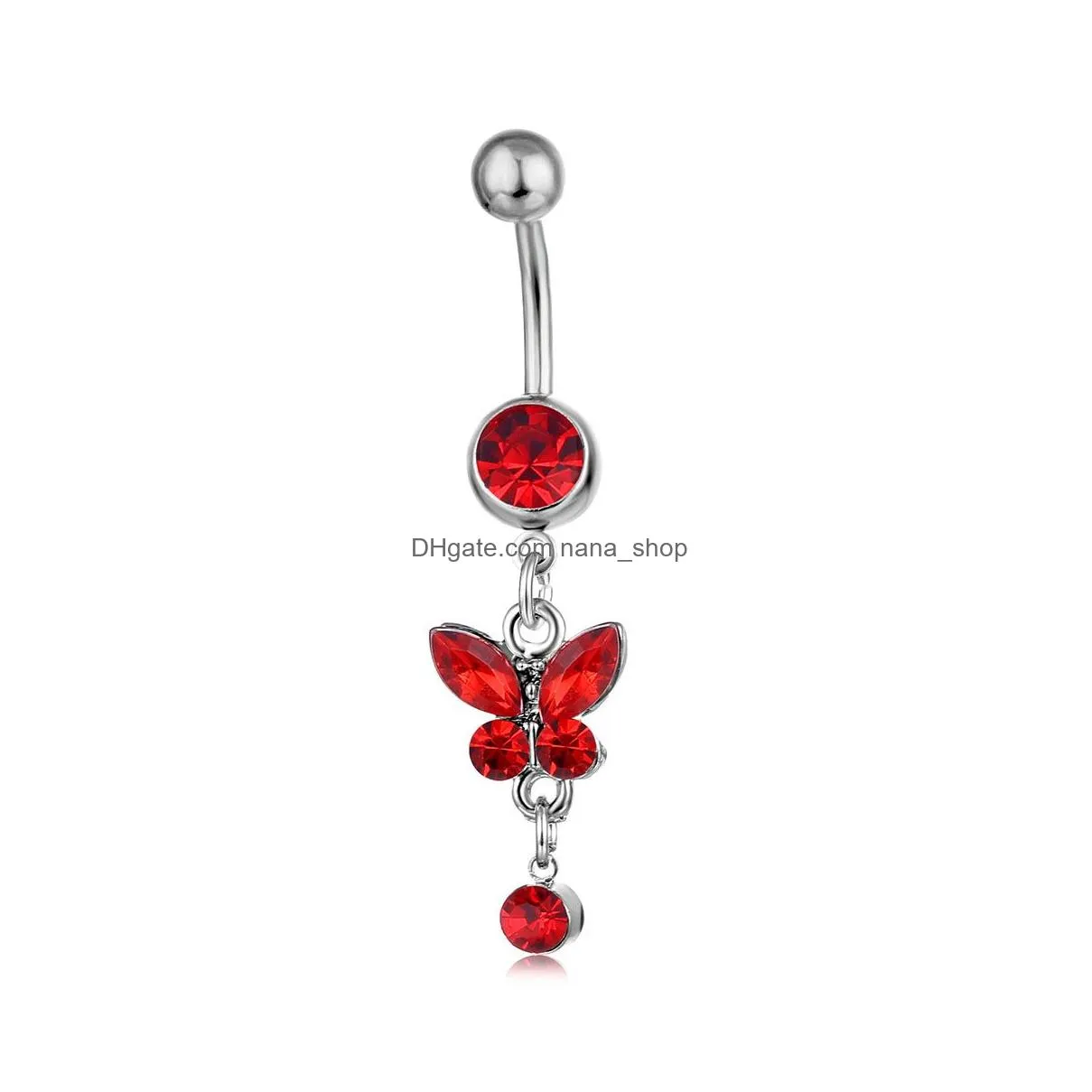 Navel & Bell Button Rings D0347 6 Colors Mix Belly Button Navel Rings Body Piercing Jewelry Dangle Accessories Fashion Charm Butterfly Dhmep