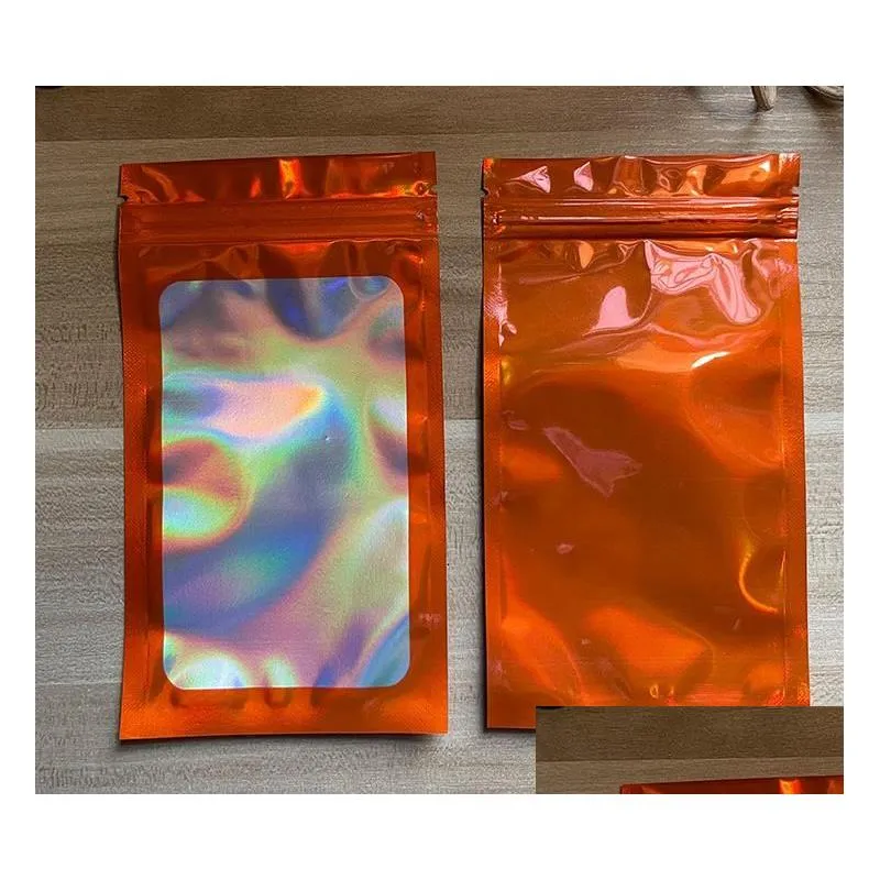 wholesale mylar bags resealable holographic packaging pouch bag with clear window 6x10cm