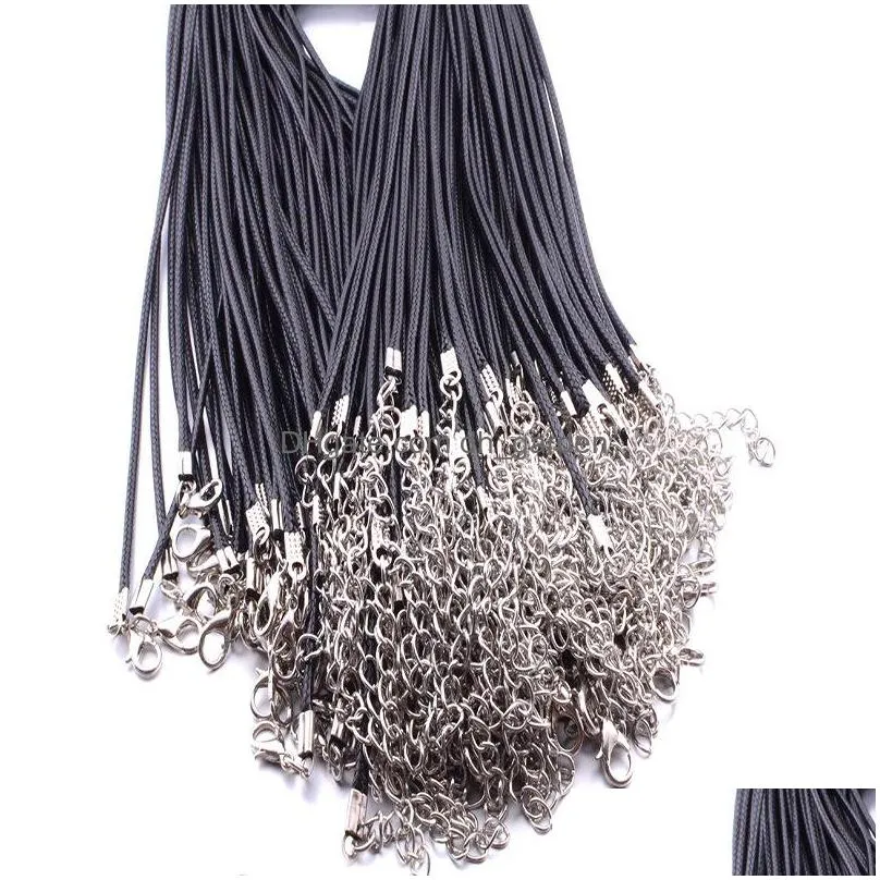 black leather cord rope 1.5mm strands wire for diy pendant necklace gift with lobster clasp link chain charms jewelry 100pcs/lot wholesale 69