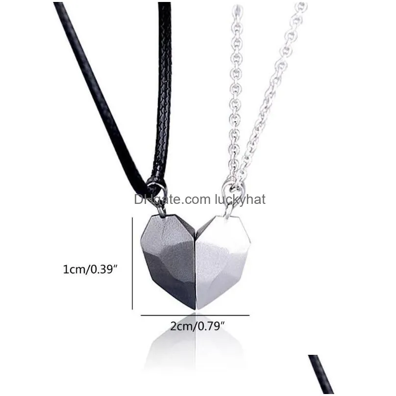 Pendant Necklaces Pendant Necklaces 2Pcs Magnetic Heart Paired Couple For Women Men Lovers Attractive Clavicle Necklace Fashion Jewelr Dhbjz