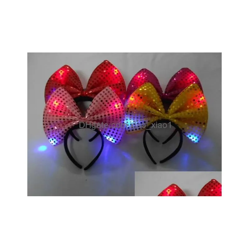 sequins led headband light up party hat luminous flashing blinking party favors christmas halloween club stage fancy dress props