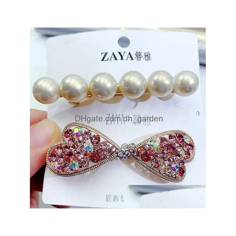 fashion mixed style korean crystal pearl hair clips elegant women barrettes hairpins headwear hair accessories