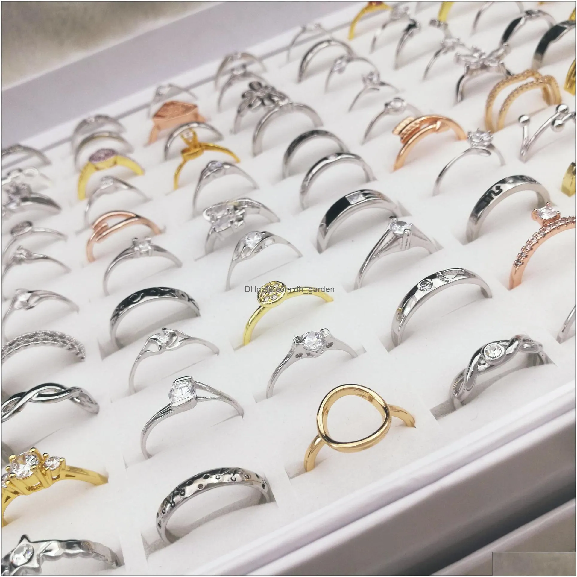 wholesale 100pcs sparkling silver rings fashion simple womens wedding band rings mixed style gift party engagement jewelry