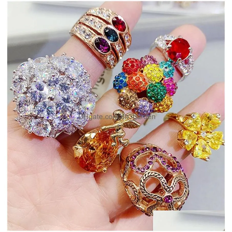 exaggerated super flash color zirconium animal ring luxury super flash gem retro hand ring  ring