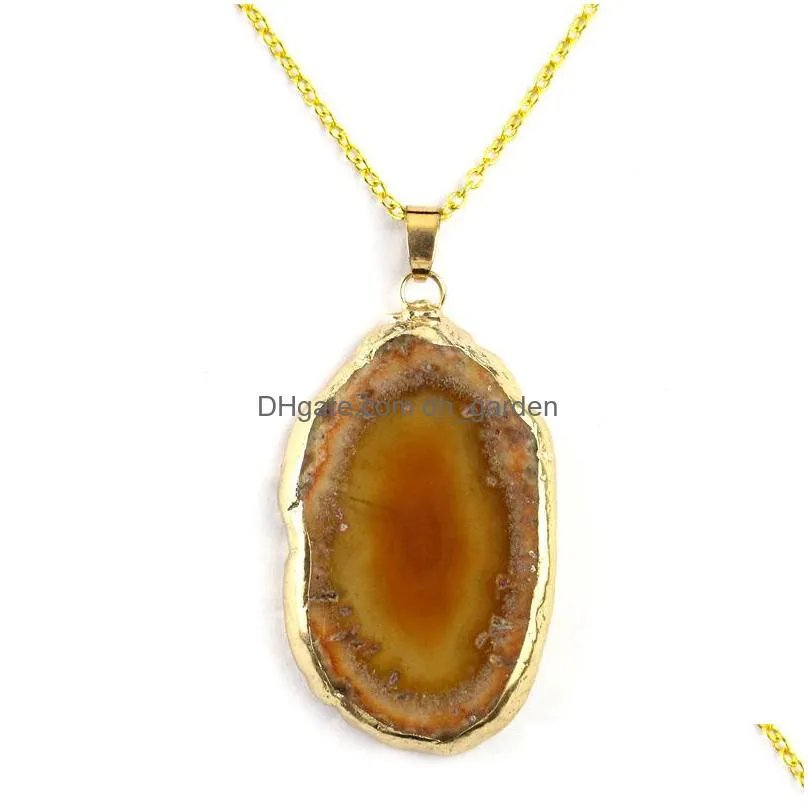 natural stone pendant necklace onyx charms pendants multicolor slice irregular natural agat crystal stone quartz pendant diy fit 107