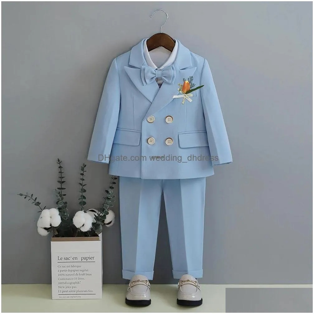 Boys Formal Wear Suits Little Pography Suit Children Wedding Dress Kids Stage Performance Blazer Baby Birthday Ceremony Costume 2308 Dh05G