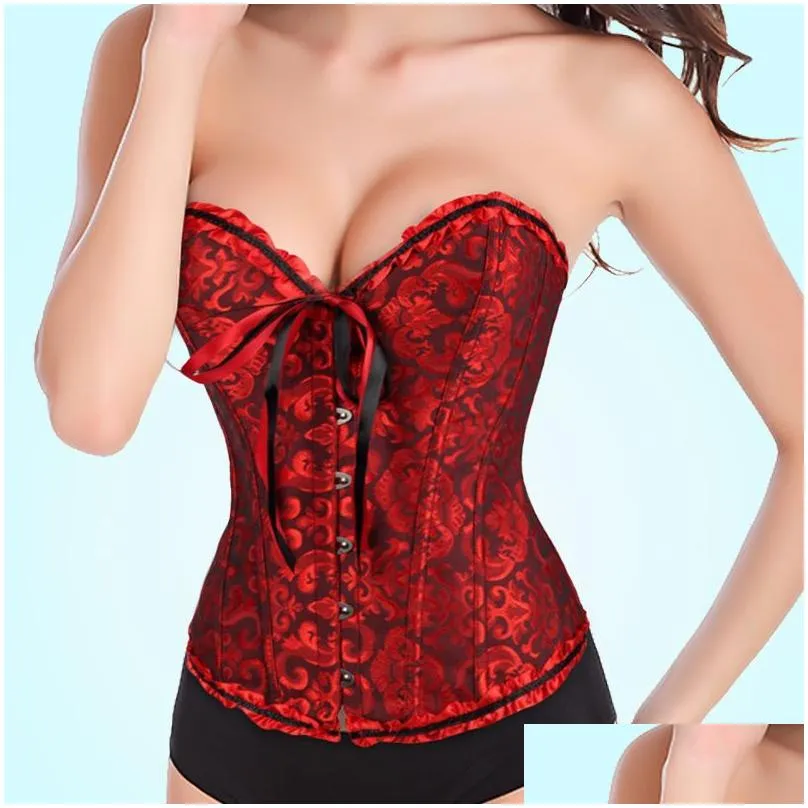 Bustiers & Corsets Gothic Embroidered Brocade Corset Body Lift Shaper Bustier Bone Lace Up Steampunk Y Corselet Strapless Overbust Sli Dhjrs