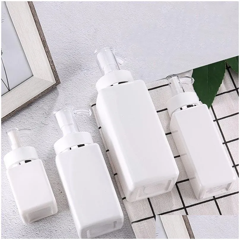 Packing Bottles Wholesale White Pet Square Lotion Pump Bottles Alcohol Gel Disinfectant Shampoo Hand Sanitizer Bottle 100Ml 200Ml 300M Dhce2