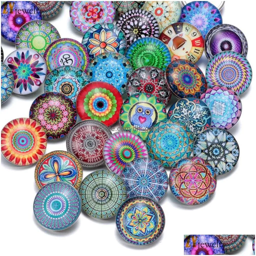 new 50pcs/lot 18mm glass snap button mixed style diy for snap bracelet bangles button snap jewelry wholesale