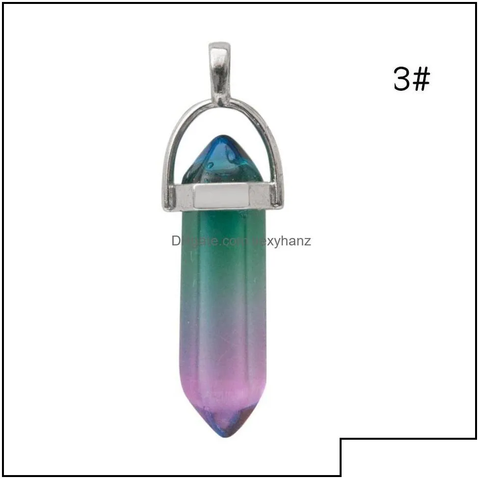 charms jewelry findings components colours hexagon prism pendants crystal clear chakras gem stone fit earrin dhfjq