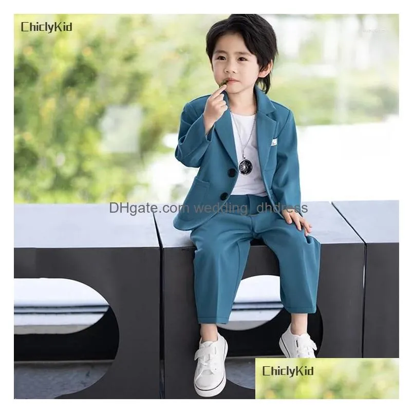 Boys Formal Wear Clothing Sets Little Solid Suit Jacket Trousers Kids Dress Spring Tuxedo Clothes Child Party Blazer Pants Baby Todd Dhdo0