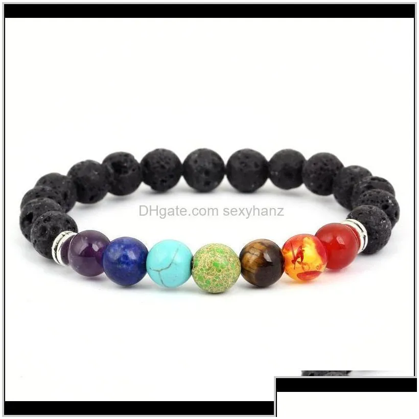 beaded strands bracelets 7 men black lava healing balance beads reiki chakra buddha prayer natural stone yoga bracelet wo