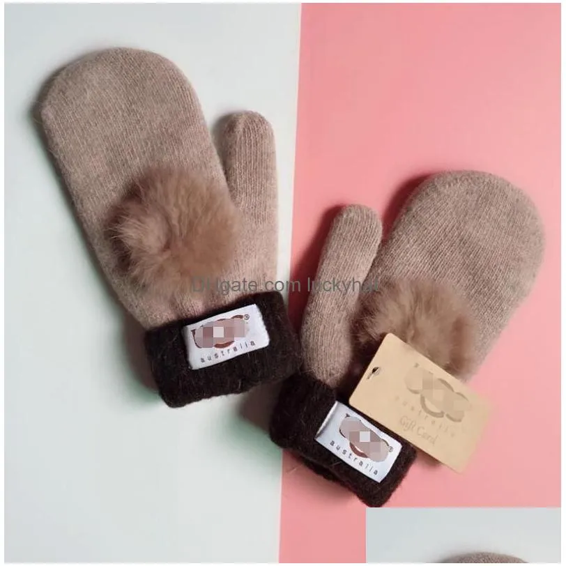 Five Fingers Gloves Winter Warm Soft Fur Knit Mittens Women Half Finger Driving Plush Thick Cute Little Hat Sn Gloves Drop Delivery Fa Dhxgk