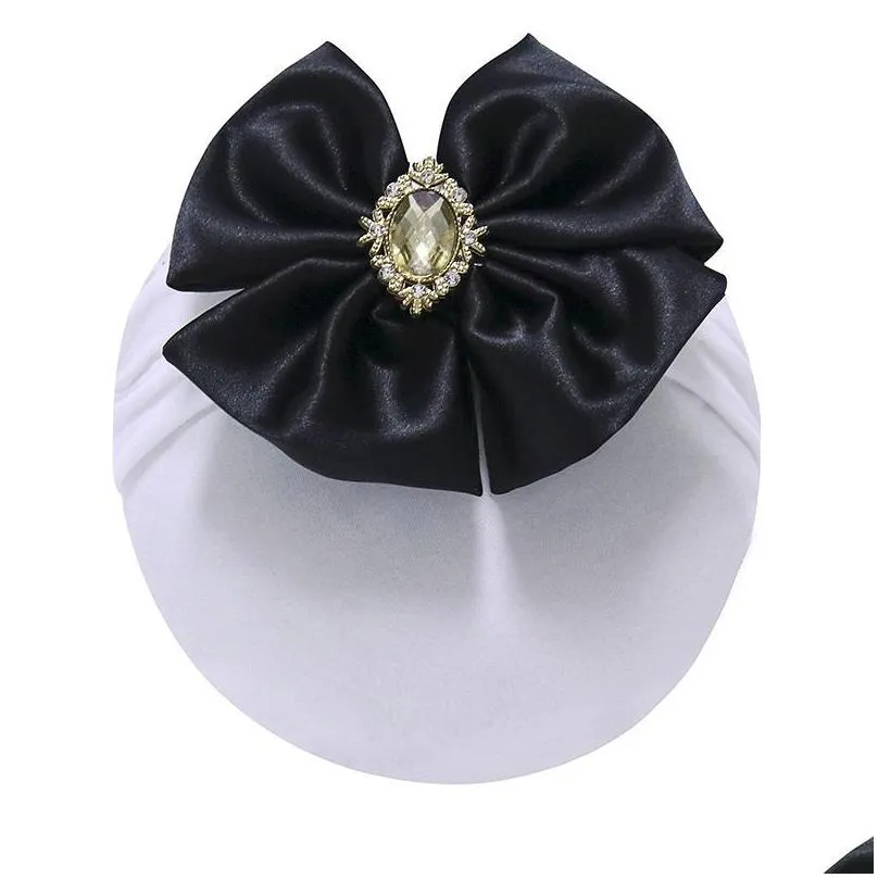 Hair Accessories Large Satin Hair Bows With Wide Nylon Headband Girls Kids Pearl Rhinestone Turban Child Accessories Drop Delivery Bab Dhhtk