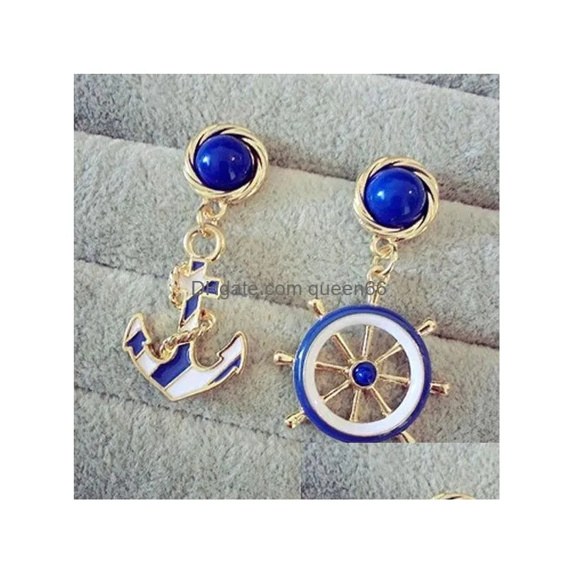 Dangle & Chandelier Navy Style Fashion Anchor Dangle Earrings Epoxy Enamel Rudder Chandelier Earring For Women Ladies Gold Plated Jewe Dhyag
