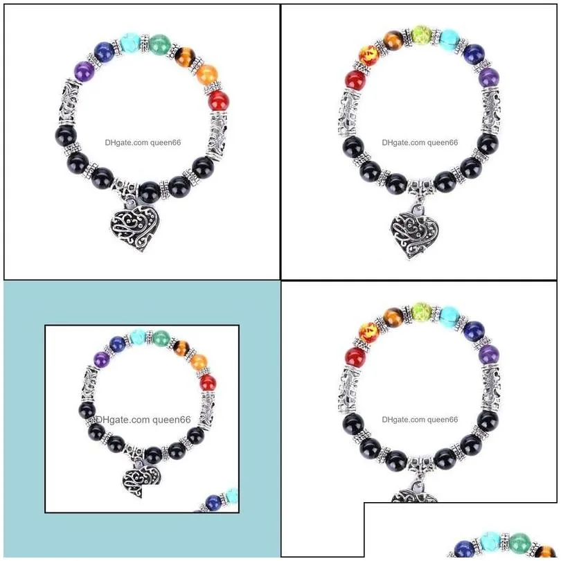 charm bracelets fashion 7 chakra heart bracelet 8mm beads colorf stone reiki buddha prayer natural yoga for women men drop delivery j