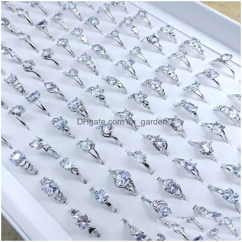 50pcs / lot high quality 3 styles cubic zirconia silver finger ring jewelry classic engagement ring for women