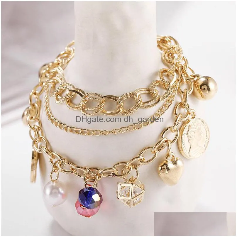 new woman mulitlayer gold color chain heart bracelets bangles charm bracelets for women crystal bracelets gifts jewelry