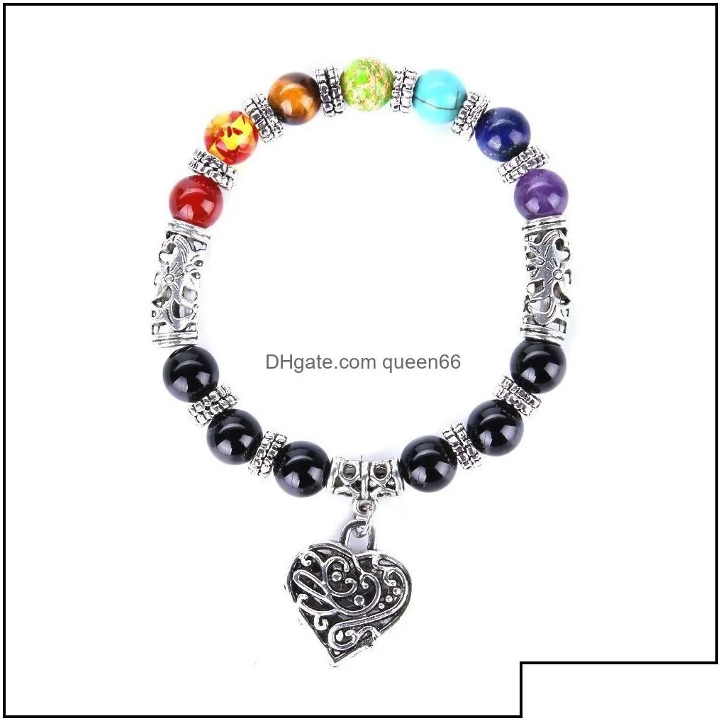 charm bracelets fashion 7 chakra heart bracelet 8mm beads colorf stone reiki buddha prayer natural yoga for women men drop delivery j