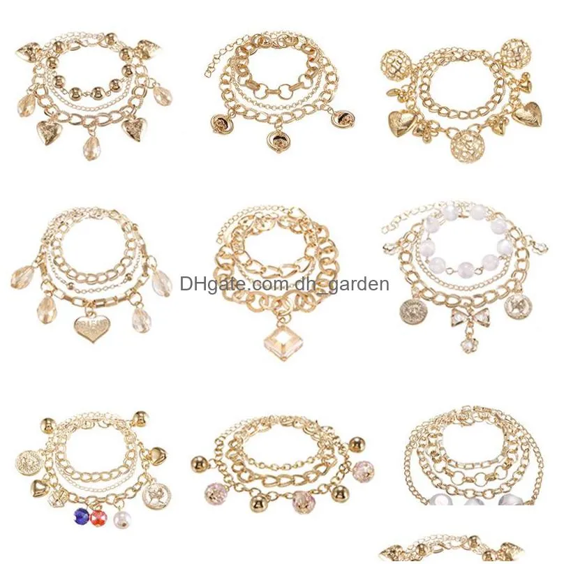 new woman mulitlayer gold color chain heart bracelets bangles charm bracelets for women crystal bracelets gifts jewelry