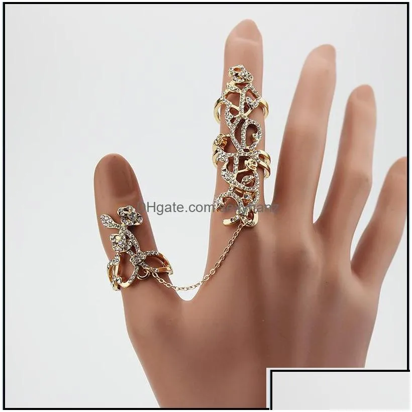cluster gothic punk rock rhinestone cross knuckle joint armor long fl adjustable finger rings gift for women girl fashion jewelry drop