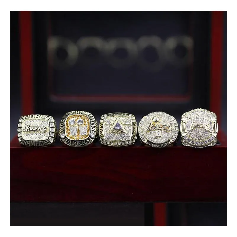 6pcs lk basketball bryant team champions championship ring set with wooden box trophy souvenir men women boy fan brithday gift 2023 hip hop jewelry sport