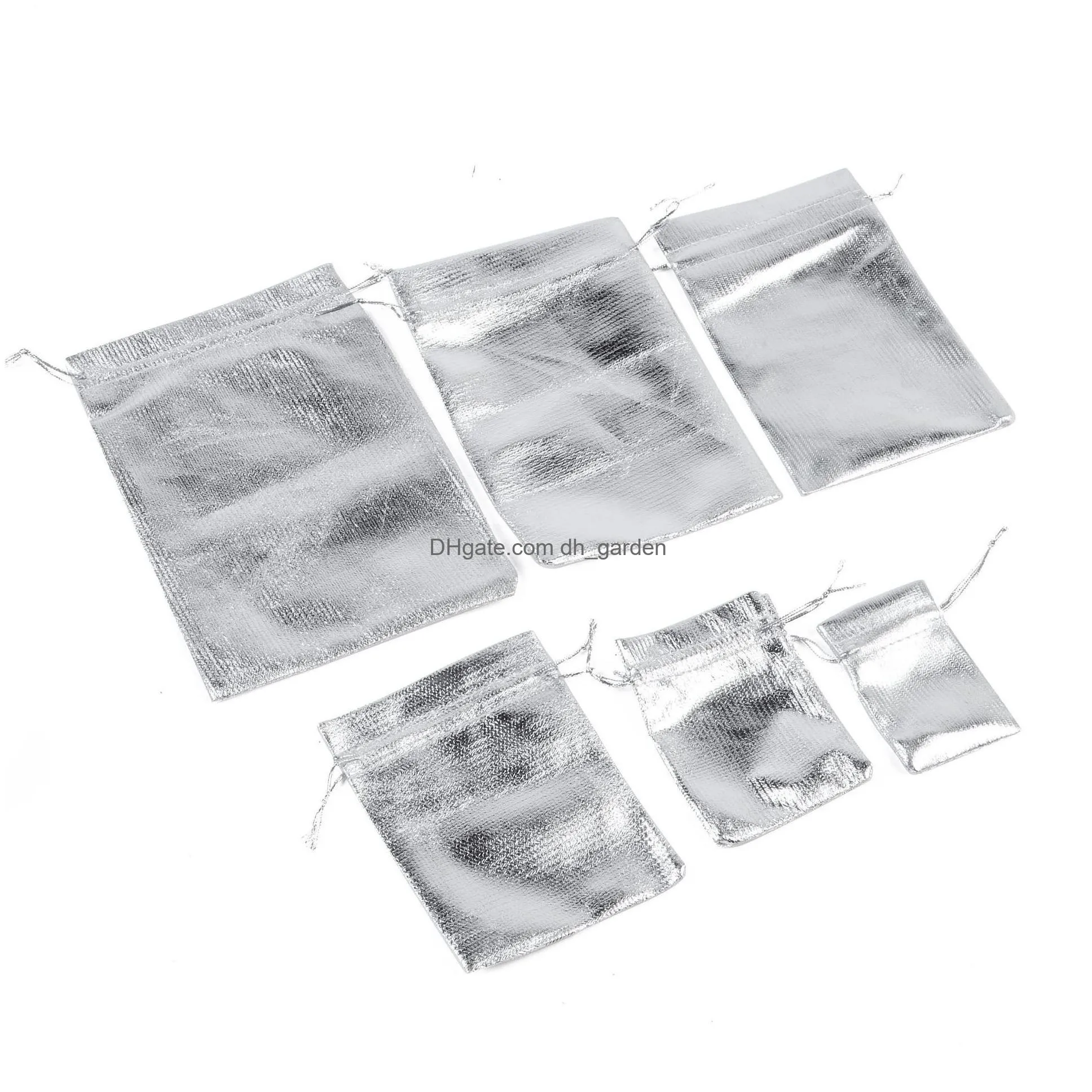 Jewelry Pouches, Bags 100 Pcs/Lot Sier Plated Stain Fashion Jewelry Pouch Bags 4 Sizes Dstring Organza Gift Candy Diy Drop D Dhgarden Dhdtb