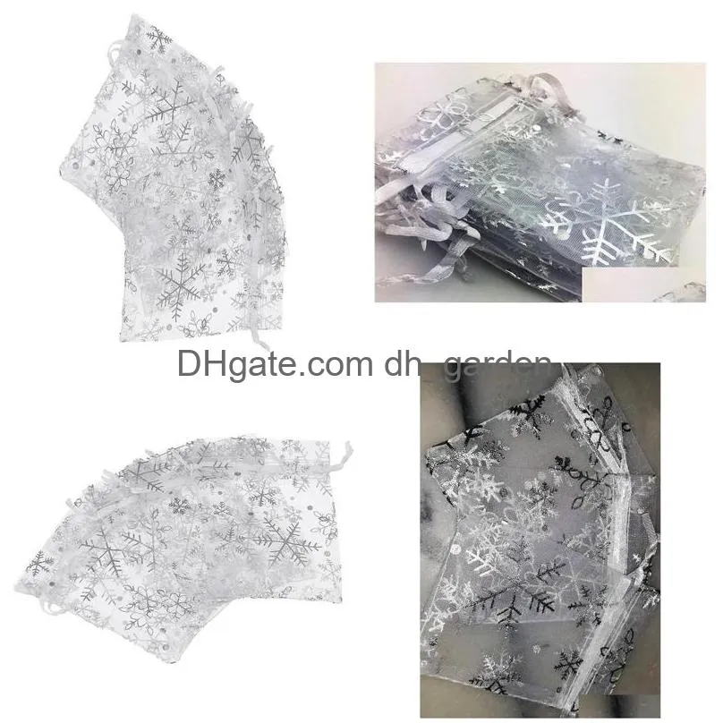 Jewelry Pouches, Bags 100Pcs White Snowflake Sier Organza Dstring Jewelry Packing Pouch Wedding Favor Gift Bags 7X9Cm /9X12C Dhgarden Dhk1D