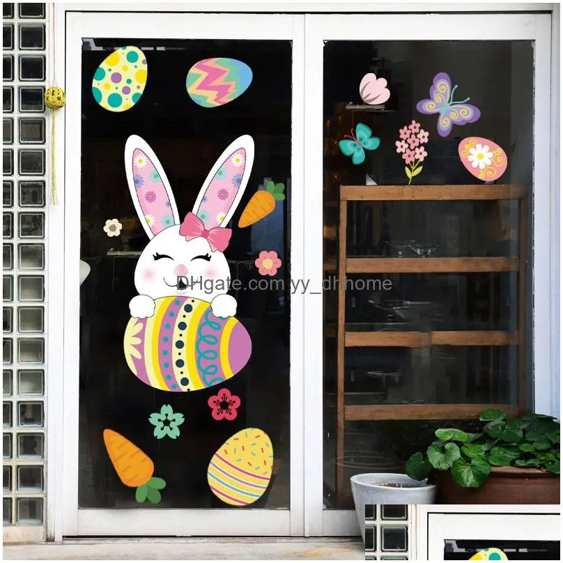 happy easter window stickers rabbit eggs chick wall stickers easter decorations for home easter party bunny wall decals 220727