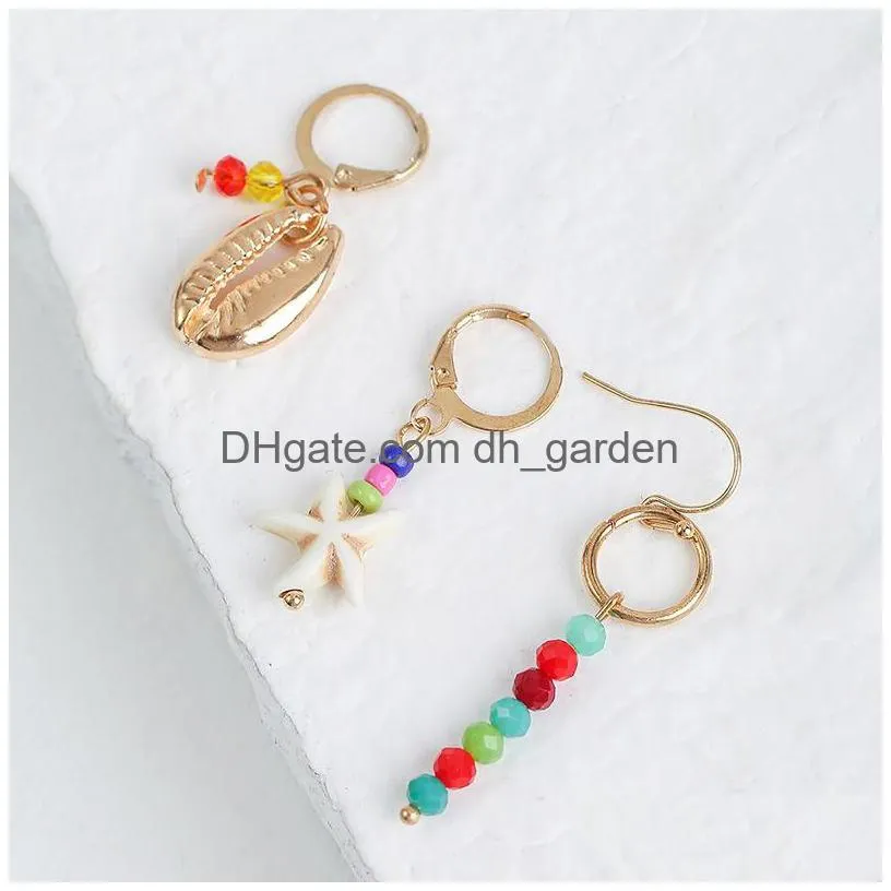 Dangle & Chandelier 3 Pcs/Set Female Boho Mticolor Crystal Beaded Drop Earrings For Women Girls Fashion Gold Metal Shell Sta Dhgarden Dh4Xk