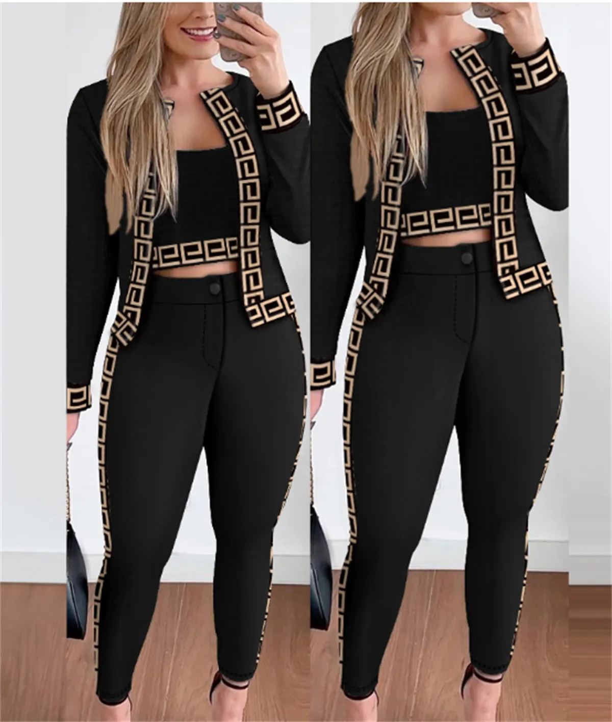 Women Tracksuits Casual Women Clothing Suits Three Pieces Sets Jackets tank and Pants Printed Long Sleeved Outfits Sports Sweatershirt Sets