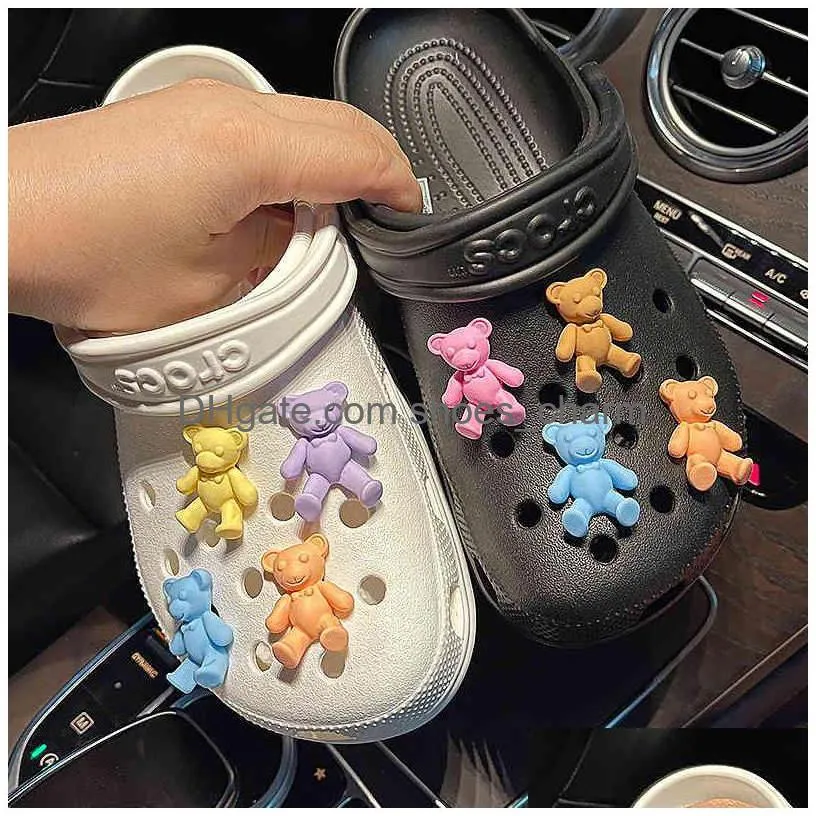 8 piece bears charms designer diy colorful animal shoes decaration accessories for croc jibs clogs kids boys girls gifts