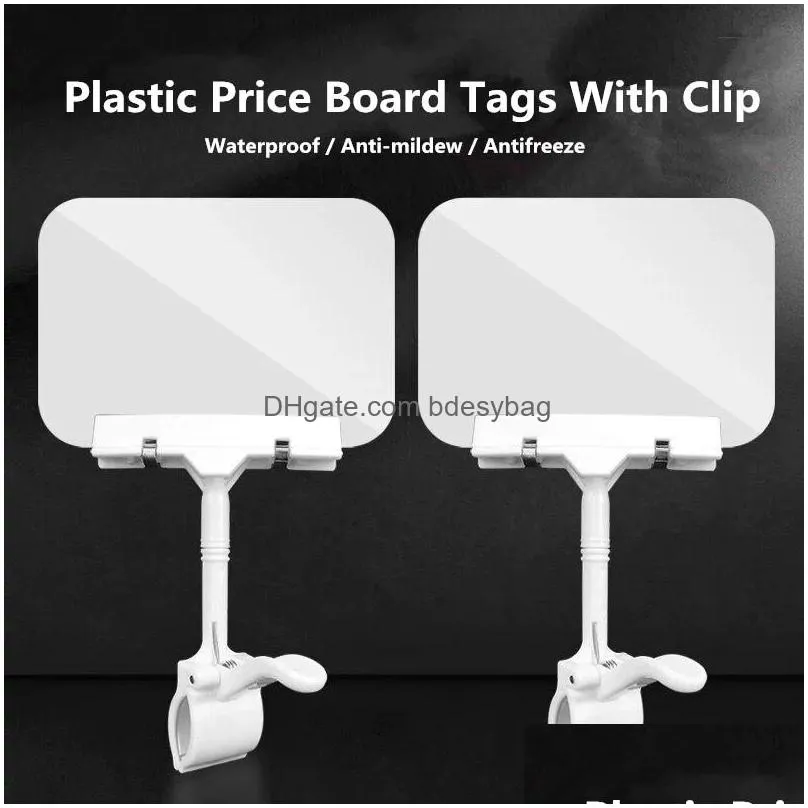 plastic merchandise sign tag clip with erasable board rotatable  clipon holder stand price display holders tag