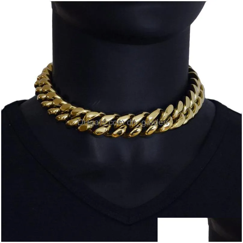 mens gold cuban link chains hip hop jewelry 22m stainless steel bracelets necklace