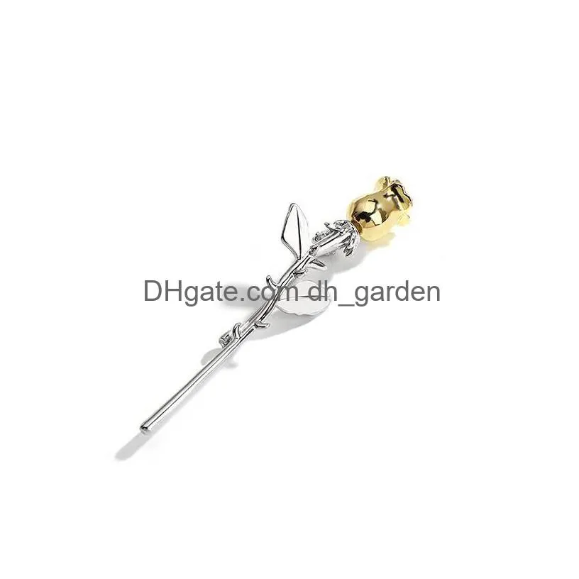 Pins, Brooches Simple Metal Flower Brooches For Women Elegant Fashion 2021 Korea Gold Sier Color Brooch Wedding Jewelry High Dhgarden Dhvax