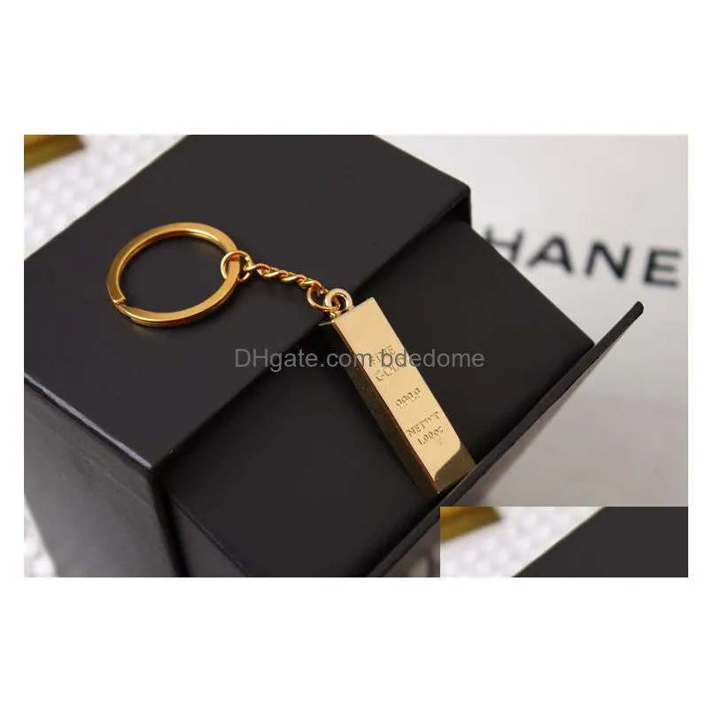 The Gold Brick Shaped Key Chain Pure 9999 Purity Ring Simation Of Creative Small Gift Drop Delivery Dh3Gf