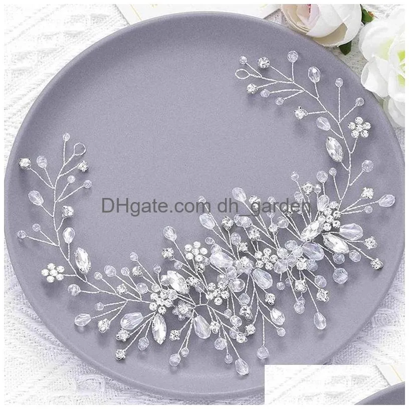 Headbands Handmade Flower Sier Bride Headpiece Elegant Shiny Crystal Beads Wedding Headband For Women Banquet Hair Jewelry D Dhgarden Dhfyw